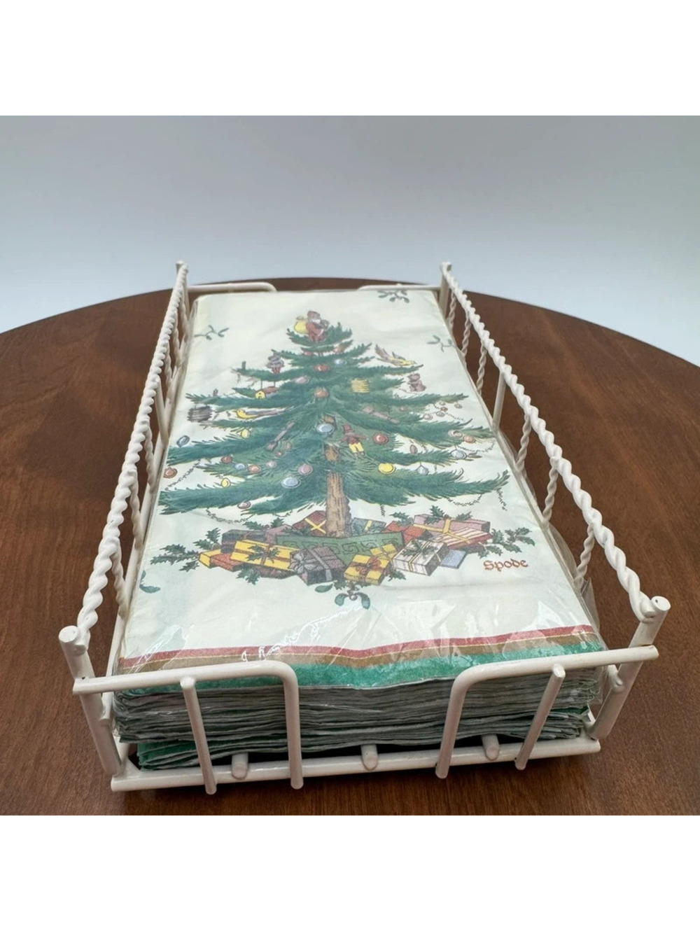 Spode Christmas Tree Guest Towels Napkins with Wire Holder Holiday Table Decor